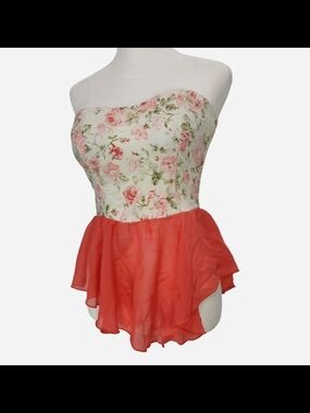 Fashion Magazine Strapless Floral Bustier with Coral Peplum Cottagecore